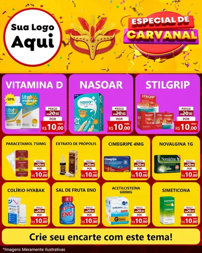 Modelo de Rede Social para Feed Instagram com o tema Especial de Carnaval para Farmácia