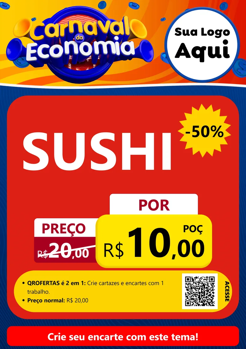 Modelo de Cartaz para Cartaz A4 Vertical com o tema Carnaval da Economia para Comida japonesa