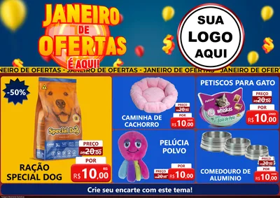 Modelo de Encarte para Encarte A4 Horizontal com o tema Janeiro de Ofertas É Aqui! para Pet Shop