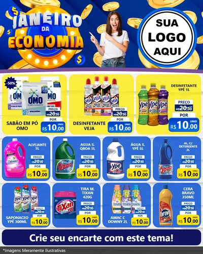 Modelo de Rede Social para Feed Instagram com o tema Janeiro da Economia para Produtos de Limpeza