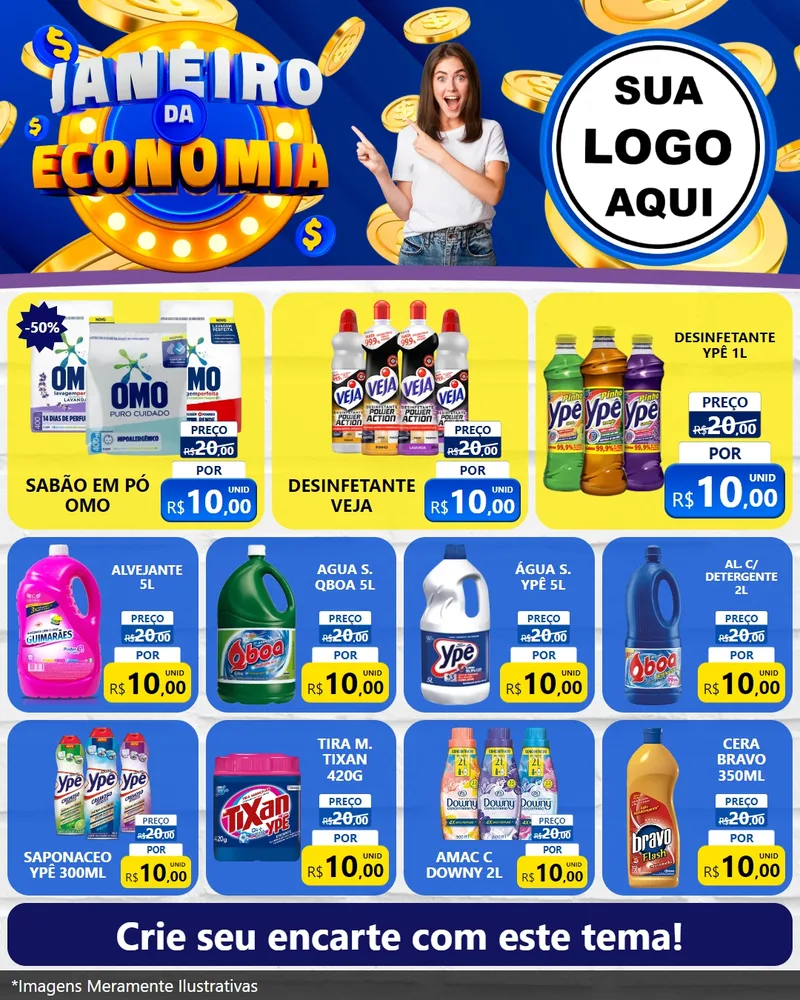 Modelo de Rede Social para Feed Instagram com o tema Janeiro da Economia para Produtos de Limpeza
