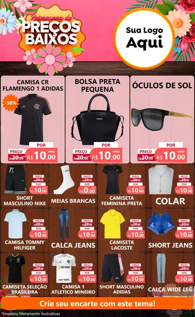 Modelo de Encarte para Encarte Grande com o tema Primavera de Preços Baixos para Roupas e acessórios