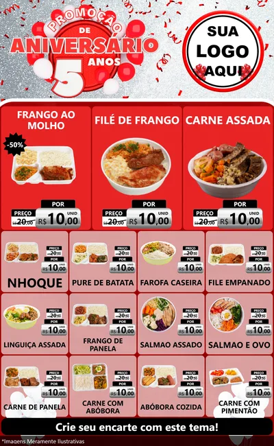 Modelo de Encarte para Encarte Grande com o tema Promoção de Aniversário - 5 Anos para Restaurante