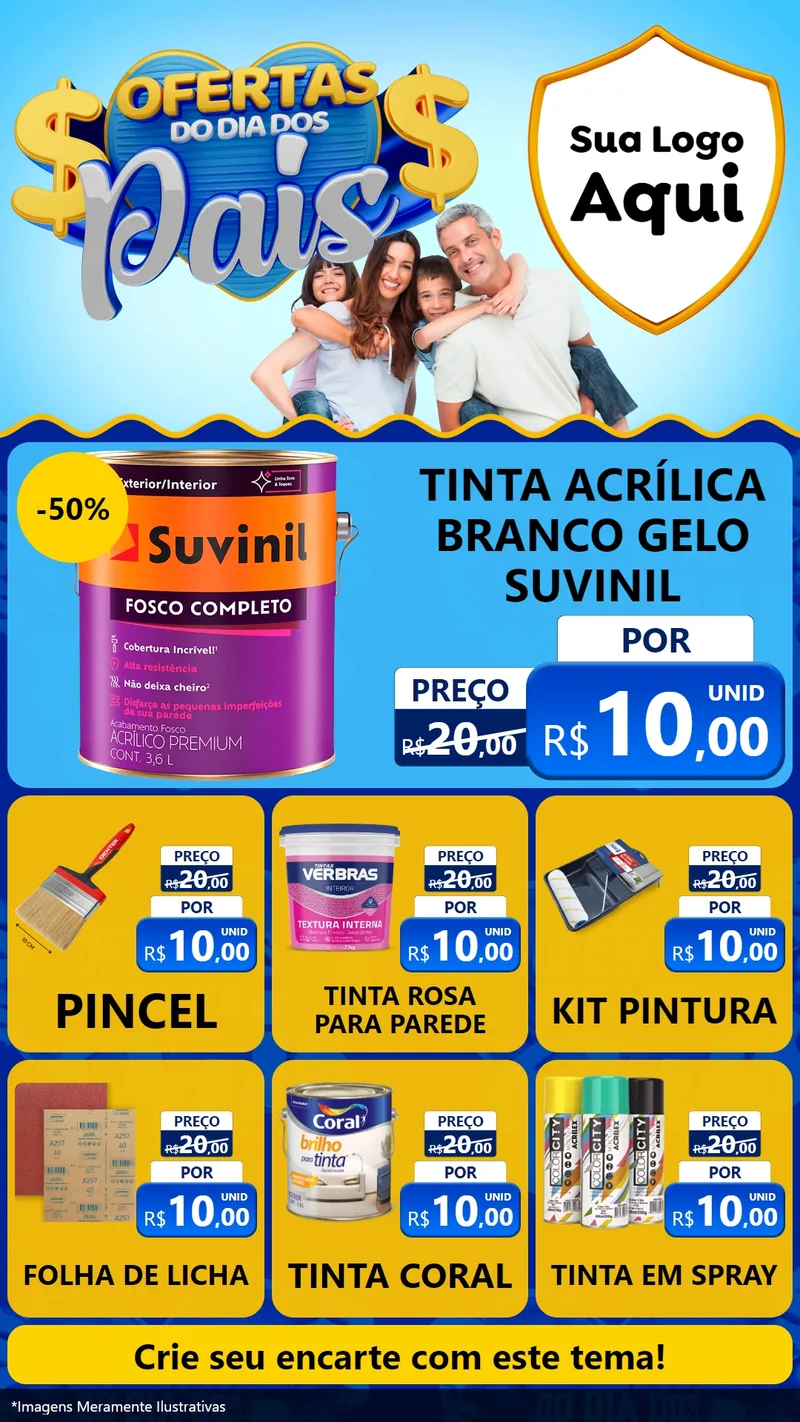 Modelo de Rede Social para Stories com o tema Ofertas do Dia dos Pais para Tintas e Ferramentas