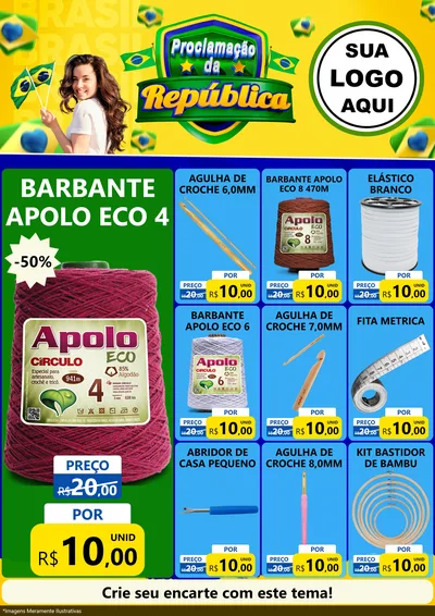 Modelo de Encarte para Encarte A4 Vertical com o tema Proclamação da República para Armarinho e Aviamentos