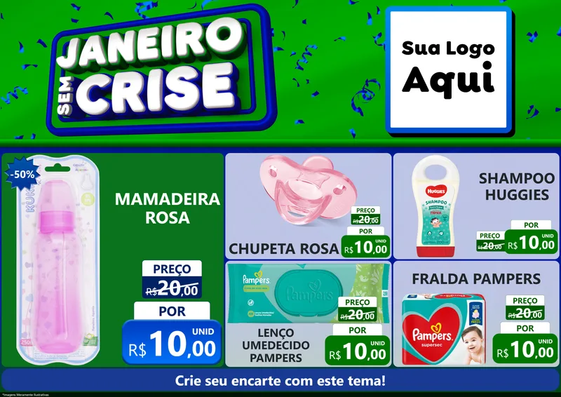 Modelo de Encarte para Encarte A4 Horizontal com o tema Janeiro Sem Crise para Bebês