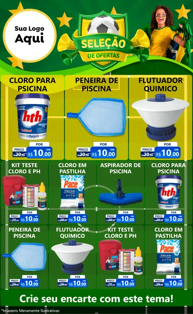 Modelo de Encarte para Encarte Grande com o tema Seleção de Ofertas - Copa para Produtos para Piscina