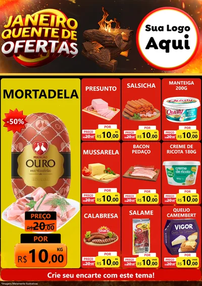 Modelo de Encarte para Encarte A4 Vertical com o tema Janeiro Quente de Ofertas para Frios e Laticínios