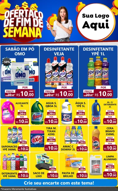 Modelo de Encarte para Encarte Grande com o tema Ofertaço de Fim de Semana para Produtos de Limpeza