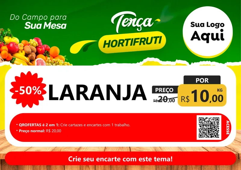 Modelo de Cartaz para Cartaz A4 Horizontal com o tema Terça hortifruti para Hortifrúti