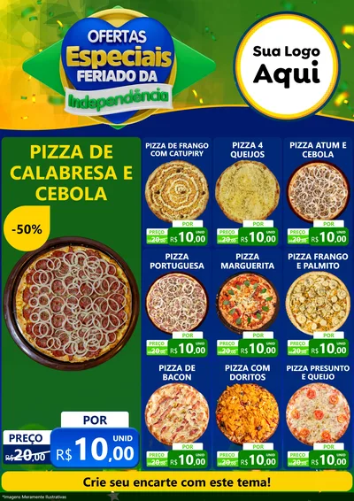 Modelo de Encarte para Encarte A4 Vertical com o tema Ofertas Especiais Feriado da Independência para Pizzaria