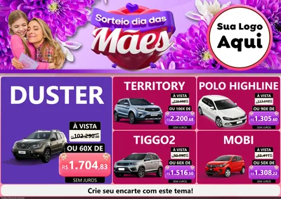 Modelo de Encarte para Encarte A4 Horizontal com o tema Sorteio Dia das Mães para Concessionaria de Carros