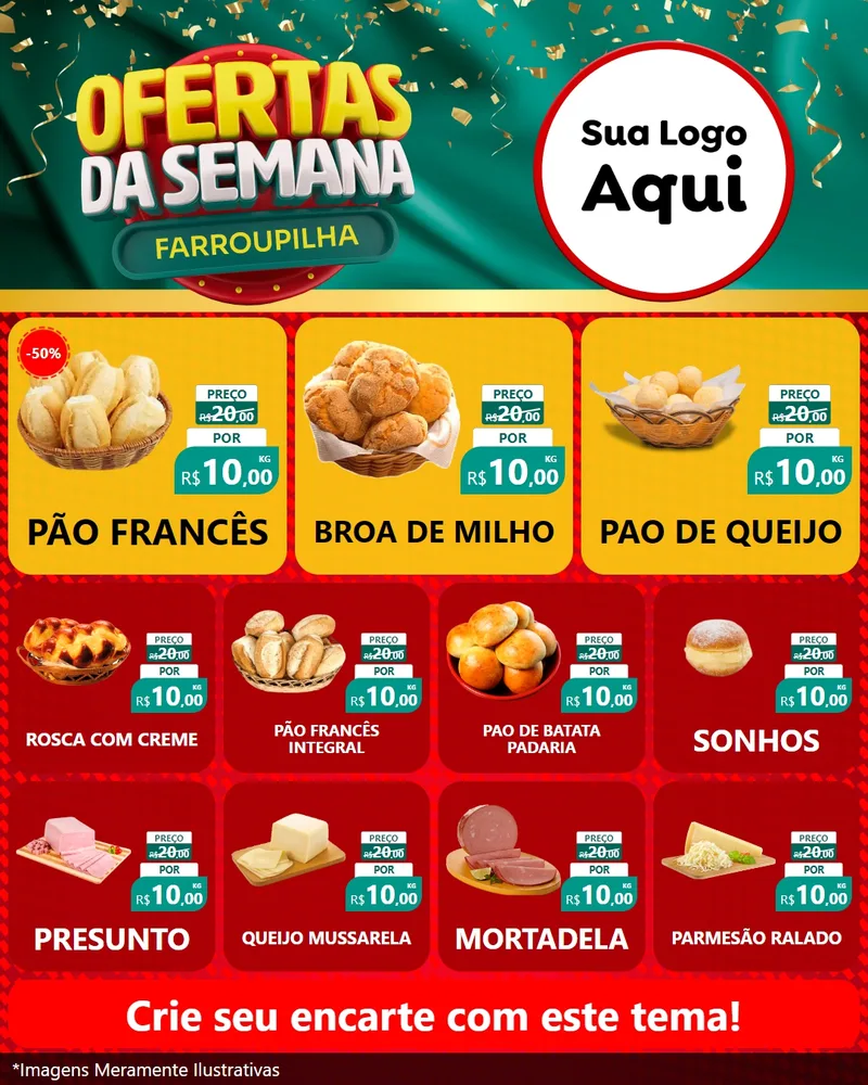 Modelo de Rede Social para Feed Instagram com o tema Ofertas da Semana Farroupilha para Padaria