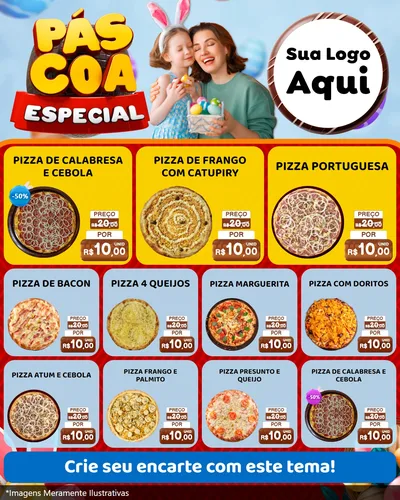 Modelo de Rede Social para Feed Instagram com o tema Páscoa Especial para Pizzaria