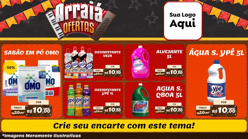 Modelo de TV para TV Horizontal com o tema Arraiá de Ofertas - Junina para Produtos de Limpeza