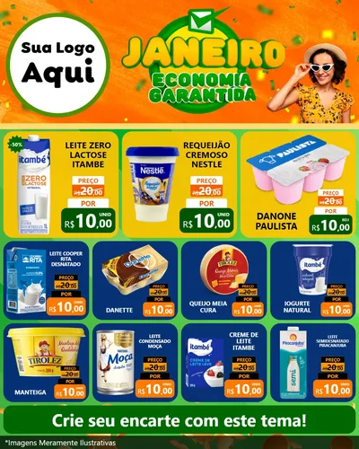 Modelo de Rede Social para Feed Instagram com o tema Janeiro - Economia Garantida para Frios e Laticínios