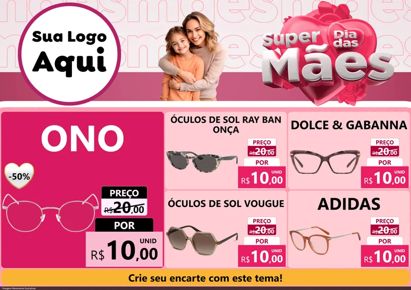 Modelo de Encarte para Encarte A4 Horizontal com o tema Super Dia Das Mães para Óticas