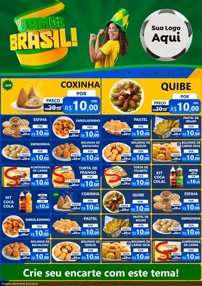 Modelo de Encarte para Encarte A4 Vertical com o tema Vamos Brasil - Copa para Salgadaria