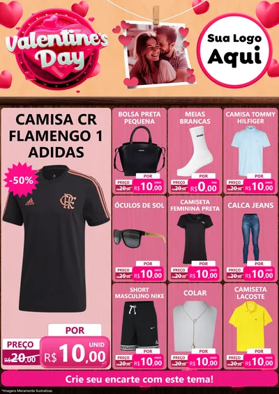 Modelo de Encarte para Encarte A4 Vertical com o tema Valentine's Day para Roupas e acessórios