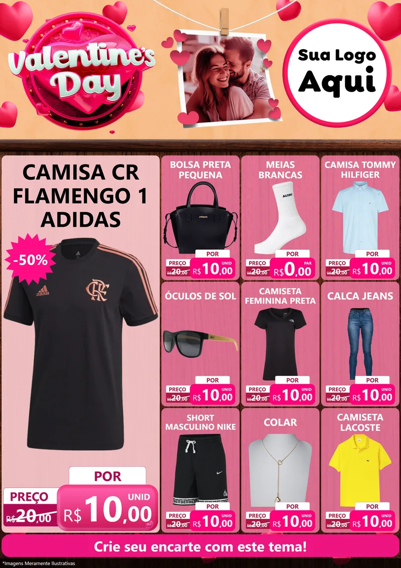 Modelo de Encarte para Encarte A4 Vertical com o tema Valentine's Day para Roupas e acessórios