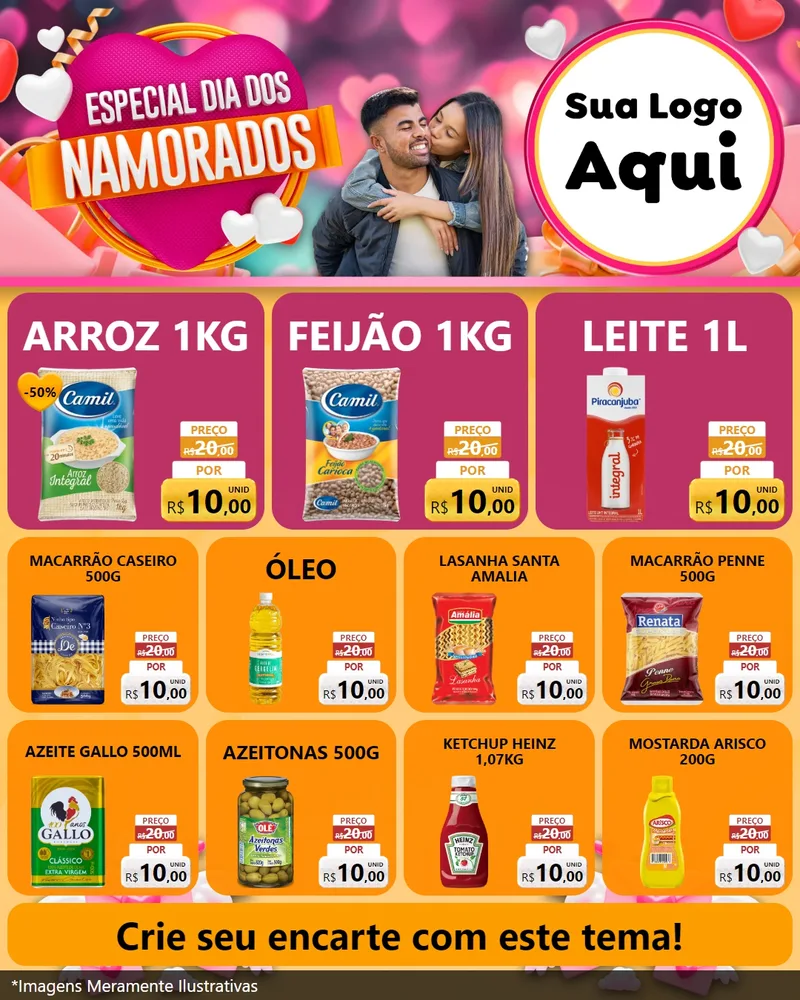 Modelo de Rede Social para Feed Instagram com o tema Especial Dia dos Namorados para Supermercado
