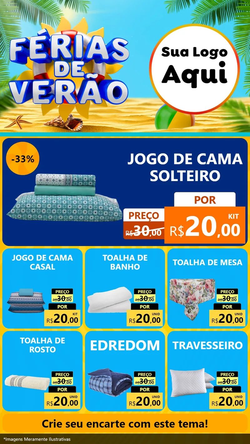 Modelo de Rede Social para Stories com o tema Férias de Verão para Cama, Mesa e Banho