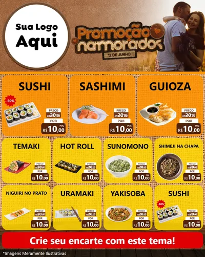Modelo de Rede Social para Feed Instagram com o tema Promoção Namorados para Comida japonesa
