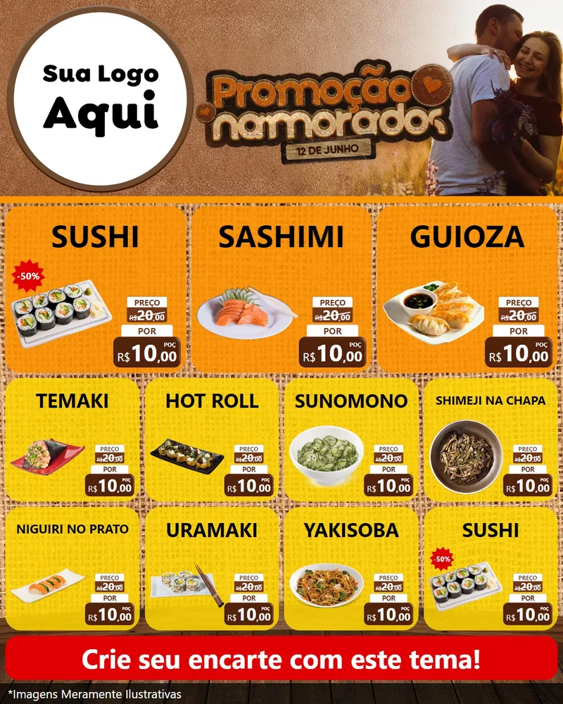 Modelo de Rede Social para Feed Instagram com o tema Promoção Namorados para Comida japonesa