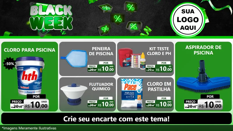 Modelo de TV para TV Horizontal com o tema Black Week para Produtos para Piscina