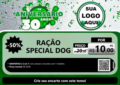 Modelo de Cartaz para Cartaz A4 Horizontal com o tema Promoção de Aniversário - 30 Anos para Pet Shop