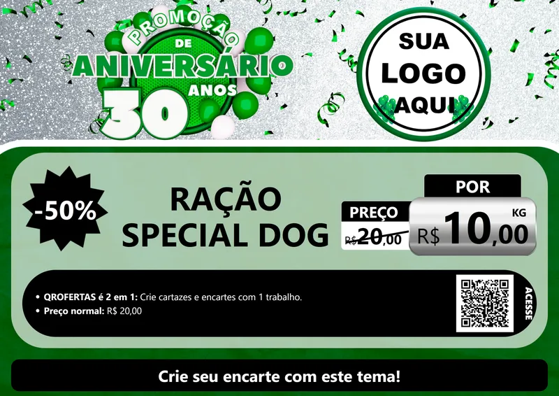 Modelo de Cartaz para Cartaz A4 Horizontal com o tema Promoção de Aniversário - 30 Anos para Pet Shop