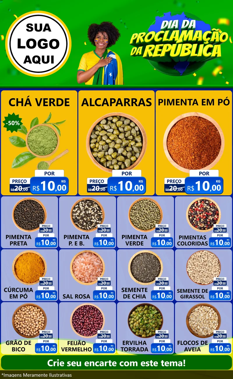 Modelo de Encarte para Encarte Grande com o tema Dia Da Proclamação Da República para Produtos Naturais