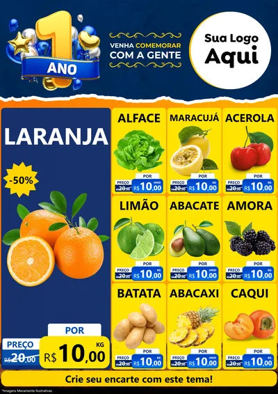 Modelo de Encarte para Encarte A4 Vertical com o tema Um Ano de Aniversário para Hortifrúti