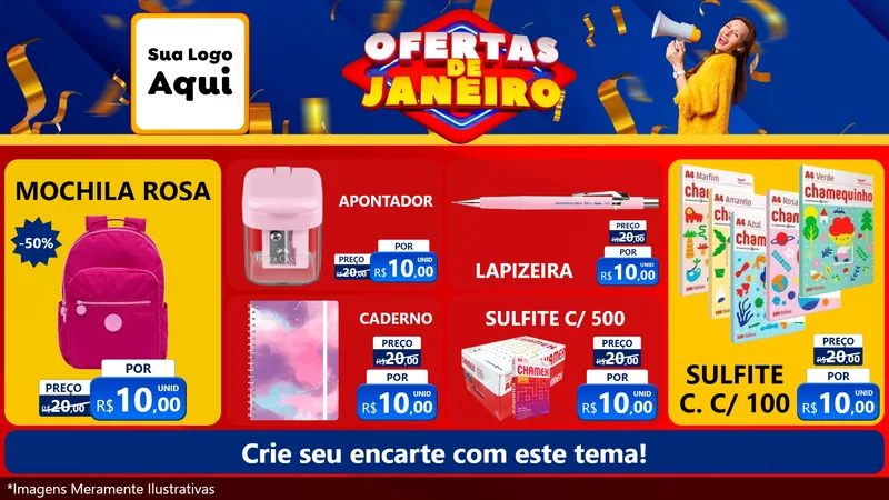 Modelo de TV para TV Horizontal com o tema Ofertas de Janeiro para Papelaria