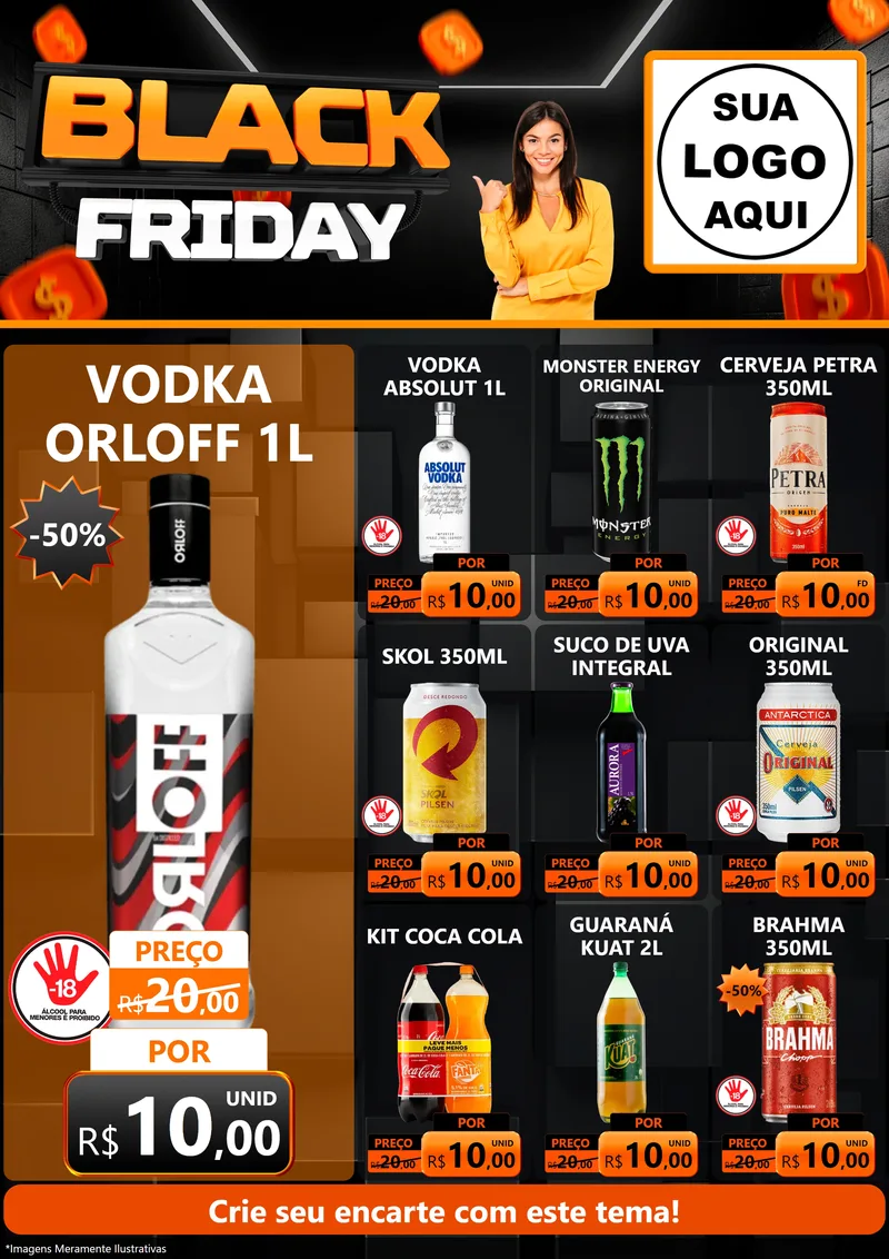 Modelo de Encarte para Encarte A4 Vertical com o tema Black Friday para Distribuidora de bebidas