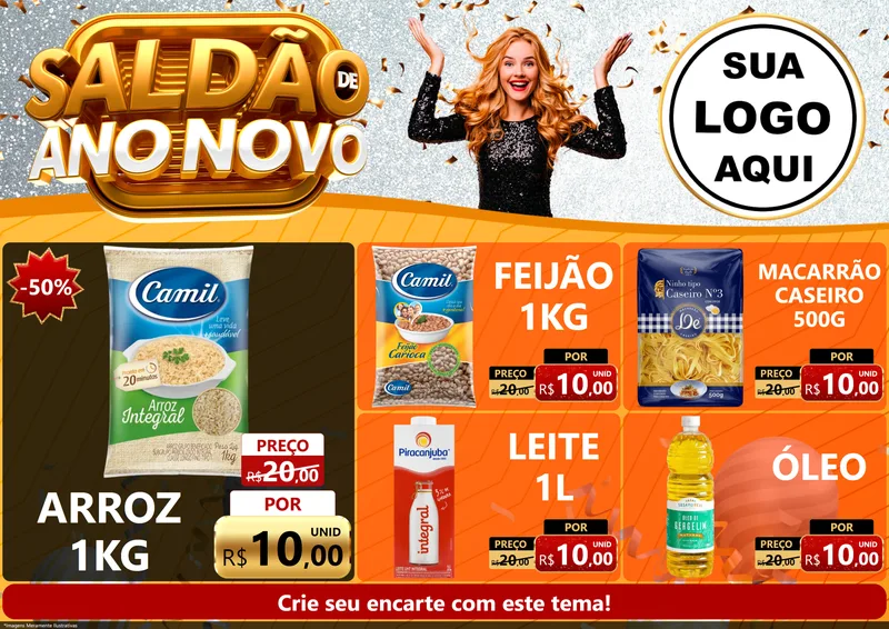 Modelo de Encarte para Encarte A4 Horizontal com o tema Saldão de Ano Novo para Supermercado