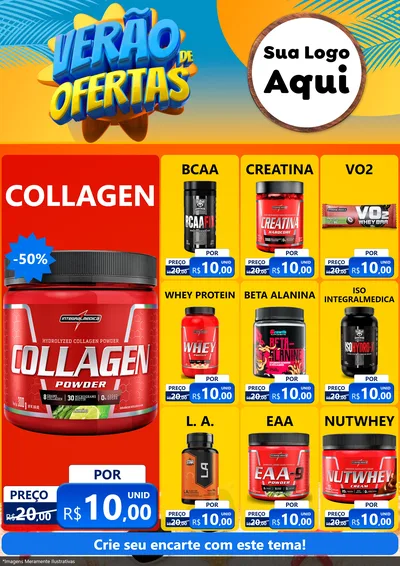 Modelo de Encarte para Encarte A4 Vertical com o tema Verão de Ofertas para Suplementos alimentares