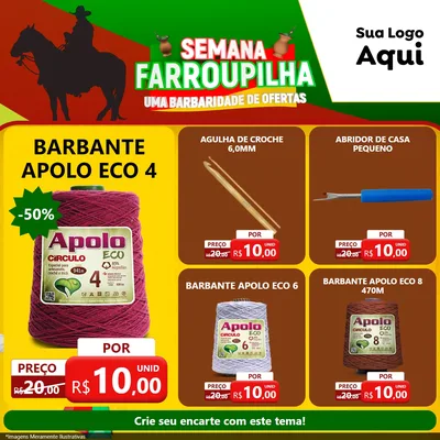 Modelo de Rede Social para Feed Facebook com o tema Semana Farroupilha - Uma Barbaridade de Ofertas para Armarinho e Aviamentos
