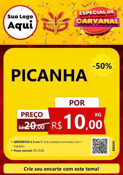 Modelo de Cartaz para Cartaz A4 Vertical com o tema Especial de Carnaval para Açougue