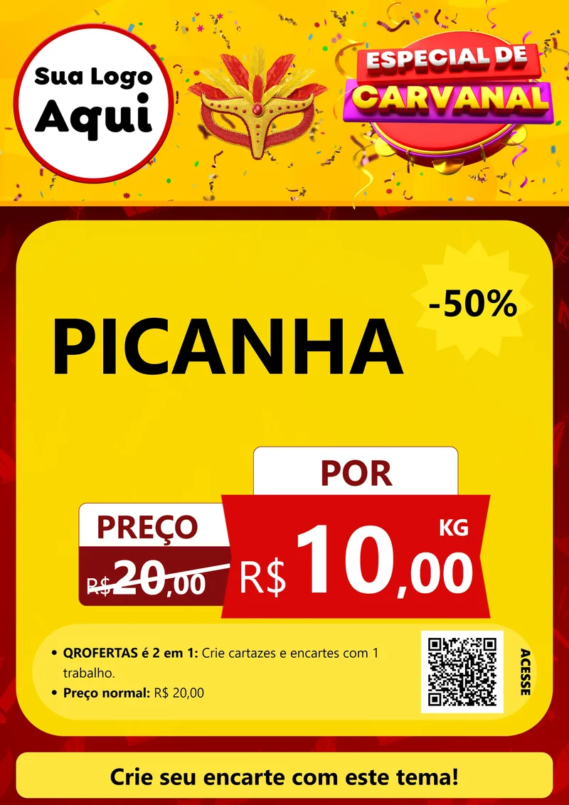 Modelo de Cartaz para Cartaz A4 Vertical com o tema Especial de Carnaval para Açougue