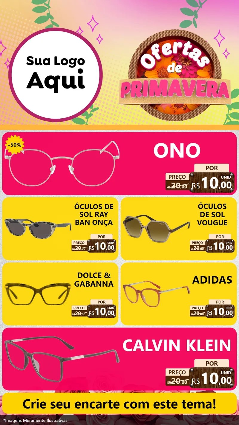 Modelo de TV para TV Vertical com o tema Ofertas de Primavera para Óticas