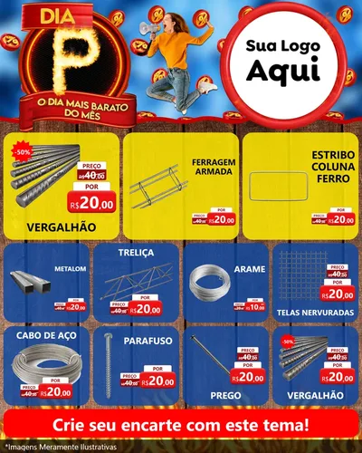 Modelo de Rede Social para Feed Instagram com o tema Dia P - O Dia Mais Barato Do Mês para Ferragens
