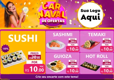 Modelo de Encarte para Encarte A4 Horizontal com o tema Carnaval de Ofertas para Comida japonesa