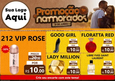Modelo de Encarte para Encarte A4 Horizontal com o tema Promoção Namorados para Perfumes