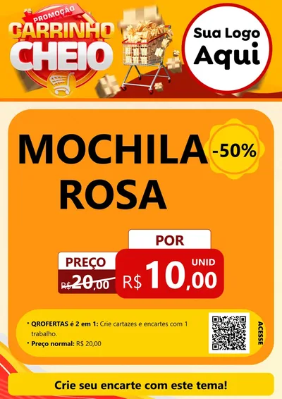 Modelo de Cartaz para Cartaz A4 Vertical com o tema Promoção carrinho cheio para Papelaria