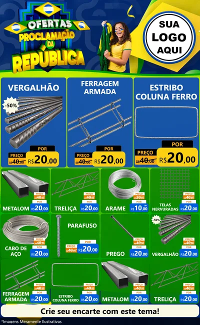Modelo de Encarte para Encarte Grande com o tema Ofertas Proclamação da República para Ferragens