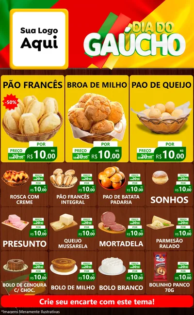 Modelo de Encarte para Encarte Grande com o tema Dia do Gaúcho para Padaria