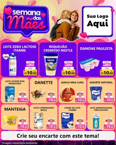 Modelo de Rede Social para Feed Instagram com o tema Semana das Mães para Frios e Laticínios