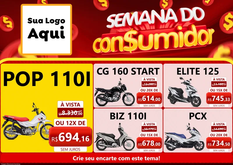 Modelo de Encarte para Encarte A4 Horizontal com o tema Semana do Consumidor para Concessionaria de Motos