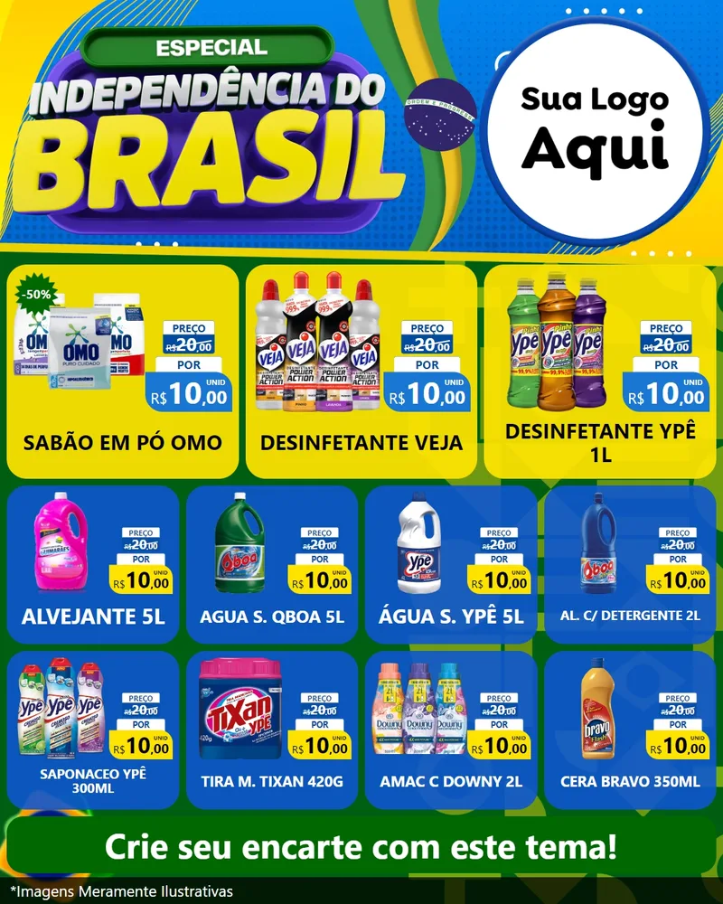 Modelo de Rede Social para Feed Instagram com o tema Especial Independência do Brasil para Produtos de Limpeza